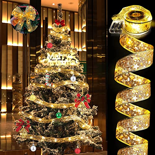 YeahBoom Weihnachtsband Lichter,10M 100 LED Glänzende Band Lichterkette,Schleife Weihnachtsbaum Lichter,Weihnachtsbaum Band,für Indoor Outdoor Weihnachtsbaumschmuck,Party,Hochzeit,Urlaubsdeko von YeahBoom