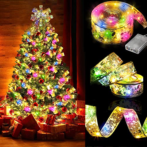 YeahBoom Weihnachtsband Lichter,10M 100 LED Glänzende Band Lichterkette,Schleife Weihnachtsbaum Lichter,Weihnachtsbaum Band,für Indoor Outdoor Weihnachtsbaumschmuck,Party,Hochzeit,Urlaubsdeko von YeahBoom