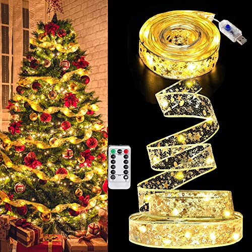 YeahBoom Weihnachtsband Lichter,5M 50 LED Glänzende Band Lichterkette,Schleife Weihnachtsbaum Lichter,Weihnachtsbaum Band,für Indoor Outdoor Weihnachtsbaumschmuck,Party,Hochzeit,Urlaubsdeko von YeahBoom