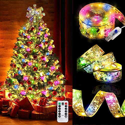 YeahBoom Weihnachtsband Lichter,5M 50 LED Glänzende Band Lichterkette,Schleife Weihnachtsbaum Lichter,Weihnachtsbaum Band,für Indoor Outdoor Weihnachtsbaumschmuck,Party,Hochzeit,Urlaubsdeko von YeahBoom