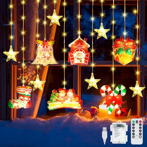 YeahBoom Weihnachtsbeleuchtung Fenster,114 LED Fensterdeko Vorhang, Lichtervorhang,Weihnachtsdeko Lichtervorhang,Fensterbeleuchtung Weihnachten für Innen/Außen von YeahBoom