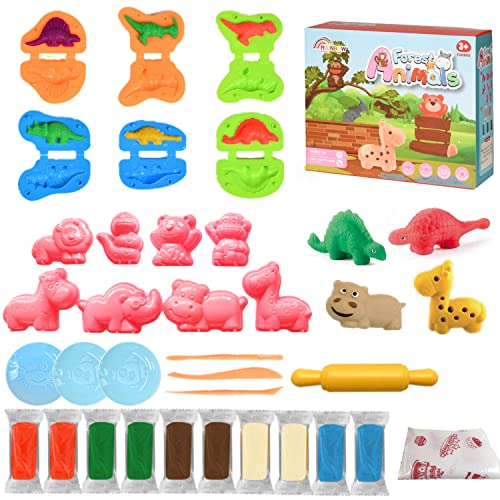 Yeahbo Kinder Spielzeug Jungen 2+ Jahre, Knete Zubehör Set ab 3 4 Jahre mit Dinosaurier & Tier Werkzeug, Spielzeug Mädchen ab 2-6 Jahre Jungen, Geschenk Mädchen 4 jahre, Knetwerkzeug Modelliermasse von Yeahbo