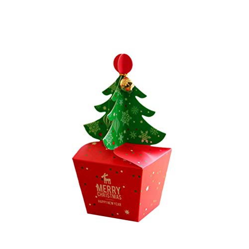 YeahiBaby 10 Stücke Weihnachten Geschenkbox Geschenkschachtel Pralinenschachtel Boxen Kasten für Party Gastgeschenk Bonboniere Weihnachtsbaum mit Glocken - Größe S (Rot und Grün) von YeahiBaby