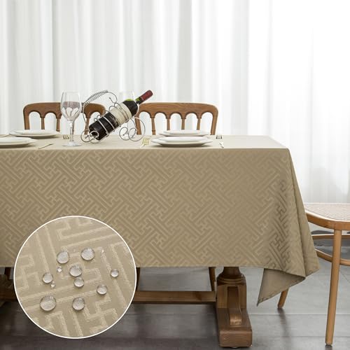 Yeahshion Rechteckige Tischdecke, Anti-Flecken, Mokka 140 x 240 cm, wasserdichte Jacquard-Tischdecke für Tisch, Esszimmer, Restaurant von Yeahshion