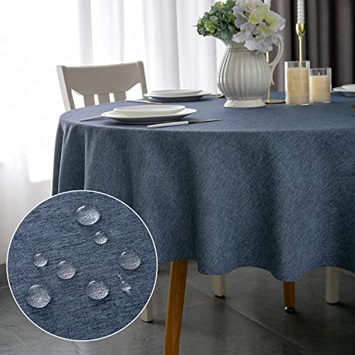 Yeahshion Runde Tischdecke Fleckabweisend Blau Φ150cm, wasserdichte Tischdecke Polyester-Leinen-Optik für Tisch, Esszimmer, Restaurant Schutz (Blau, Φ150cm) von Yeahshion