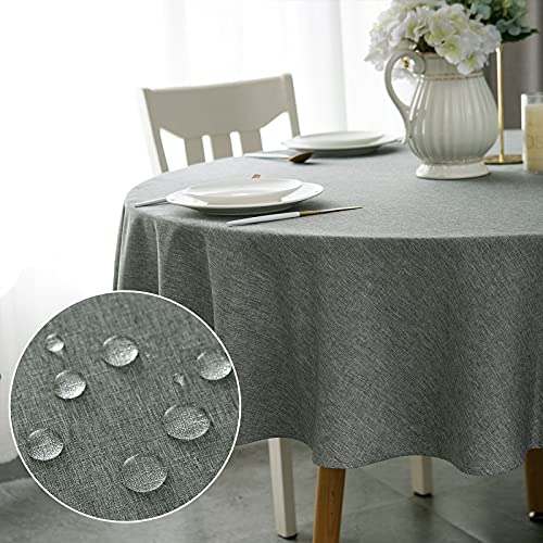 Yeahshion Runde Tischdecke Fleckabweisend Grau Φ120cm, wasserdichte Tischdecke Polyester-Leinen-Optik für Tisch, Esszimmer, Restaurant Schutz (Grau, Φ120cm) von Yeahshion