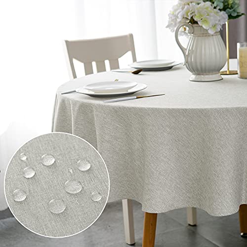 Yeahshion Runde Tischdecke Fleckabweisend Hellgrau Φ150cm, wasserdichte Tischdecke Polyester-Leinen-Optik für Tisch, Esszimmer, Restaurant Schutz (Hellgrau, Φ150cm) von Yeahshion