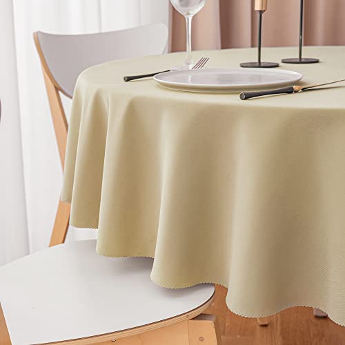 Yeahshion Schmutzabweisende Runde Tischdecke Beige Φ120cm, wasserdichte Tischdecke aus Polyester mit Gewelltem Rand für Tisch, Essen, Restaurant von Yeahshion