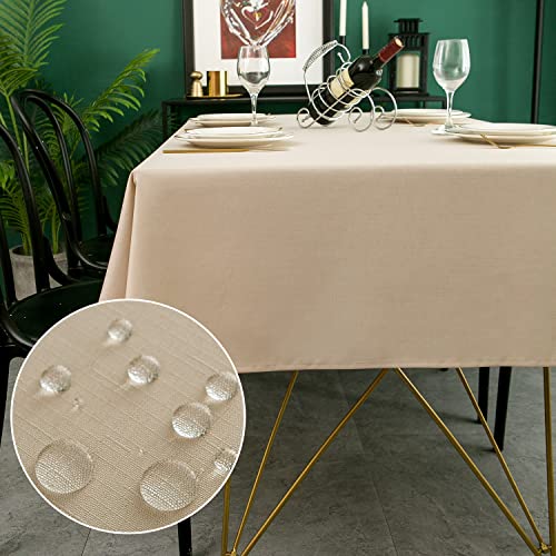 Yeahshion Tischdecke Rechteckig Schmutzabweisend, Beige 140 x 280 cm, Polyester-Leinen-Effekt, wasserdichte Tischdecke für Tisch, Esszimmer, Restaurant, Schutz (Beige, 140 x 280 cm) von Yeahshion