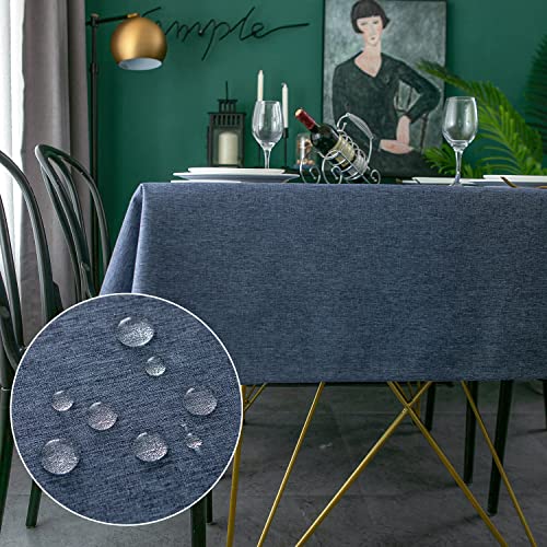 Yeahshion Tischdecke Rechteckig Schmutzabweisend, Blau 140 x 140 cm, Polyester-Leinen-Effekt, wasserdichte Tischdecke für Tisch, Esszimmer, Restaurant, Schutz (Blau, 140 x 140 cm) von Yeahshion