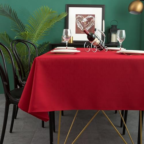 Yeahshion Tischdecke Rechteckig Schmutzabweisend, Rot 140 x 240 cm, Polyester-Leinen-Effekt, wasserdichte Tischdecke für Tisch, Esszimmer, Restaurant, Schutz (Rot, 140 x 240 cm) von Yeahshion