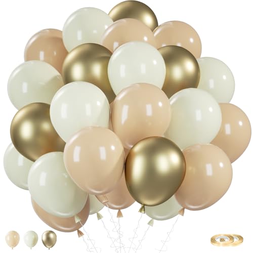 Luftballons Beige Aprikose, 50 Stück Luftballons Beige Gold, Cream Luftballons mit Metallic Chrom Gold Beige Latex Luftballons für Geburtstags, Mädchen Frauen Boho Geburtstag Party Deko Baby Shower von Yealiely