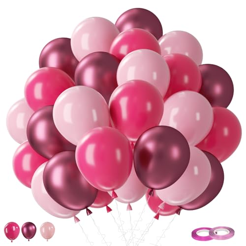 Luftballons Fuchsia Pink Rosa, 50 Stück Helium Hot Pink Creme Rosa mit Metallic Pink Rosa Latex Ballons, Macaron Pink Partyballon Geburtstag Deko für Mädchen Frauen Themenpartys Geburtstag Hochzeit von Yealiely