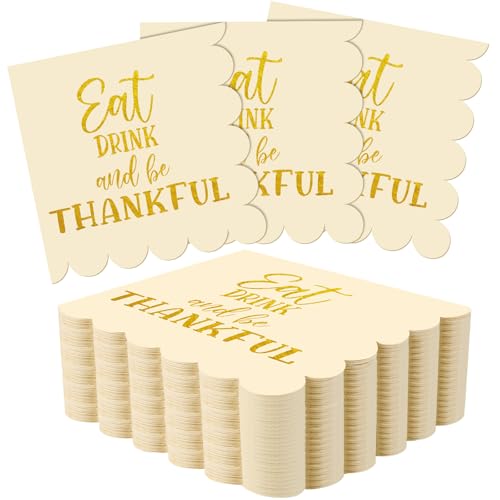 Yeaqee 100 Stück Thanksgiving-Papierservietten, 12,7 x 12,7 cm, gewellt, Cocktail-Servietten, Einweg-Servietten für den Herbst, Abendessen, Dekorationen, "Thank Blessed Day" (Eat Drink Be Thankful) von Yeaqee