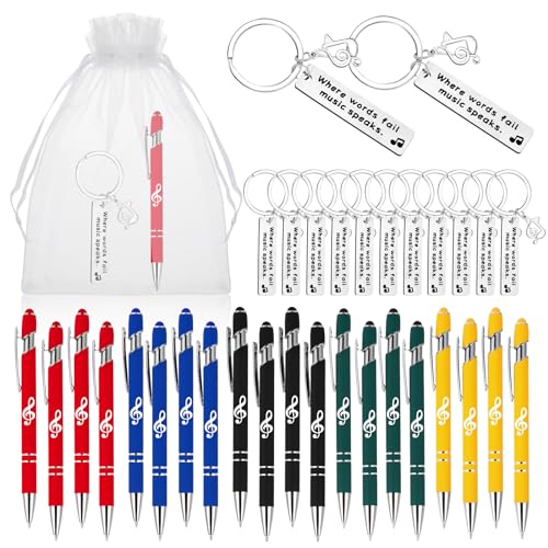 Yeaqee 25 Set Musikgeschenk für Schüler Musik Schlüsselanhänger Musiknote Kugelschreiber mit Stylus-Spitze Organza-Beutel für Chor Lehrer Grad von Yeaqee