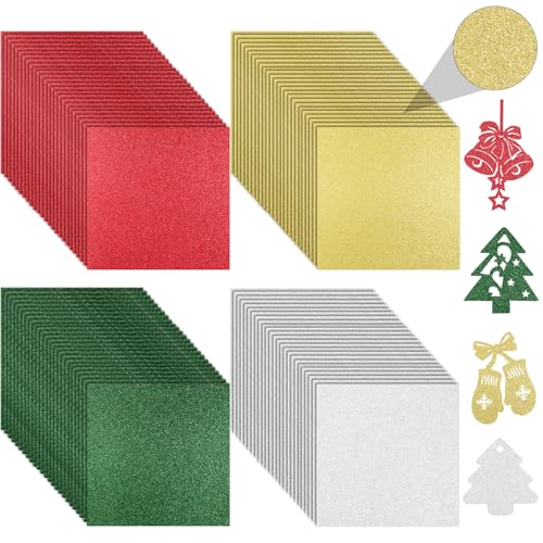 Yeaqee 80 Blatt Glitzer-Kartonpapier, 30,5 x 30,5 cm, farbiges Kartonpapier, doppelseitiges Glitzerpapier, Glitzerkarton, 250 g/m², glitzernder Karton für Cricut-Bastelarbeiten, DIY-Kartenherstellung von Yeaqee