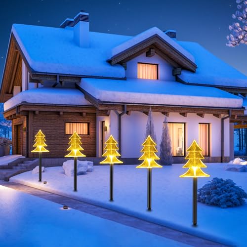 10 Stück LED Garten Leuchtstäbe Mit Erdspieß/Timerfunktion,Solar Weihnachtslichter Außen LED Dekoration Lichter Rasen Lichter Weihnachtslichter Schnur für Garten, Terrasse, Hochzeit (Tannenbaum) von Yearninglife