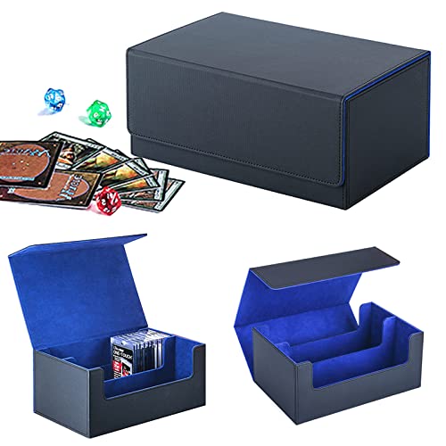 Yearninglife Premium 2-Row Trading Card Storage Box, Magnetverschluss Trading Card Deck Storage Box, 600+Card Deck Case für Trading Cards, Sport Cards (Schwarz Blau) von Yearninglife