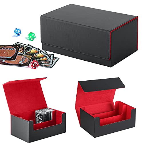 Yearninglife Premium 2-Row Trading Card Storage Box, Magnetverschluss Trading Card Deck Storage Box, 600+Card Deck Case für Trading Cards, Sport Cards (Schwarz Rot) von Yearninglife