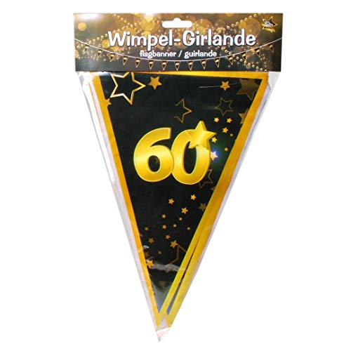 Udo Schmidt GmbH & Co Wimpelgirlande 60" Schwarz Gold zum 60.Geburtstag Party Dekoration Geburtstags Deko von Yecna