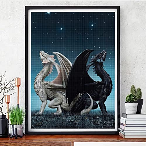 5D Diamond Painting Set,Schwarz-weißer Drache Diamant Painting Bilder Kit DIY Erwachsene Stickerei Kreuzstich Voll Strass Kristall Diamant Kunst Handwerk für Home Wand-Decor Square Drill,30x50cm von Yeecer