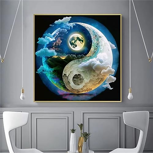 5D Diamond Painting Set Yin-Yang-Mond-Szenerie,Diamant Painting Bilder Kit DIY Malen nach Zahlen Erwachsene Stickerei Kreuzstich Voll Strass Kristall Diamant Kunst Handwerk für Home Wand-Decor 60x60cm von Yeecer