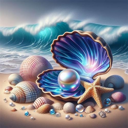 5D Diamond Painting für Erwachsene,Muschelkernperlen Diamant Painting Bilder Kits,DIY Strandlandschaft Diamant Art Painting for Anfänger,Voll Vierkant Kristall Stickerei Kunst Wanddekor 70x70cm von Yeecer