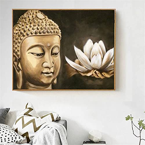 DIY Diamond Painting,Goldene Statue Lotus 5D Adult Kinder Diamant Painting Bilder Kits,Full Drill Strass Stickerei Kreuzstich Diamant Malerei Leinwand Mosaik Home Wall Decor Round Drill,60x80cm von Yeecer