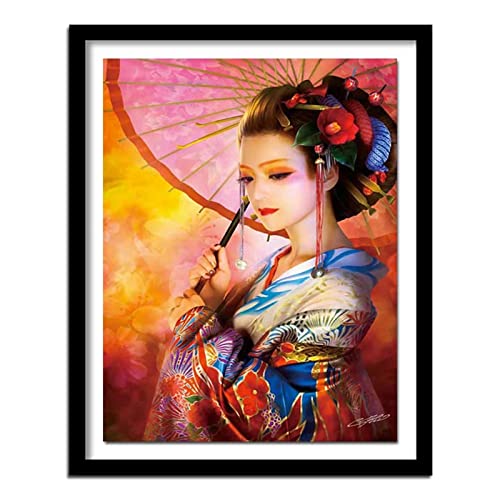 DIY Diamond Painting,Japanische Frau Geisha 5D Adult Kinder Diamant Painting Bilder Kits,Full Drill Strass Stickerei Kreuzstich Diamant Malerei Leinwand Mosaik Home Wall Decor Square Drill,60x80cm von Yeecer