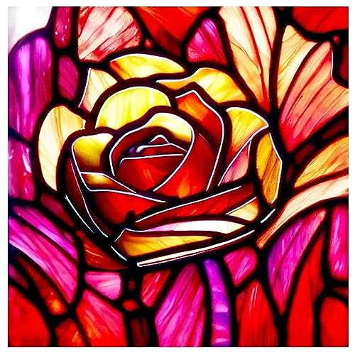 DIY Diamond Painting,Rose Glasmalerei 5D Adult Kinder Diamant Painting Bilder Kits,Full Drill Strass Stickerei Kreuzstich Leinwand Diamant Malerei Mosaik Kunsthandwerk für Home Wall Decor 60x60cm von Yeecer