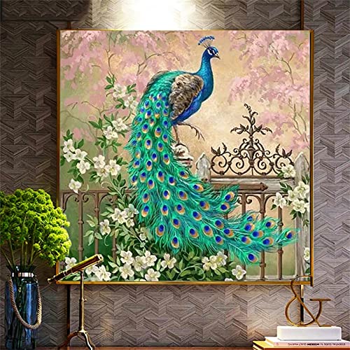 DIY Diamond Painting Garten Grüner Pfau 5D Adult Kinder Diamant Painting Bilder Kits,Full Drill Strass Stickerei Kreuzstich Diamant Malerei Mosaik Kunsthandwerk für Home Wall Decor Round drill,60x60cm von Yeecer