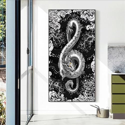 Diamond Painting Schwarzer weißer Drache,Groß Diamant Painting Bilder Set 5D DIY Erwachsene Kinder Full Rundbohrer Stickerei Kreuzstich Malen nach Zahlen Kunst Handwerk Home Wand Dekor 30x60cm von Yeecer