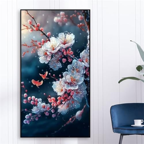 Diamond Painting für Erwachsene Kinder,Pflaumenblüte 5D DIY Diamant Painting Bilder Set Full Drill Stickerei Kreuzstich Diamant Malerei für Schlafzimmer Büro Wand Dekoration Vierkantbohrer,70x140cm von Yeecer