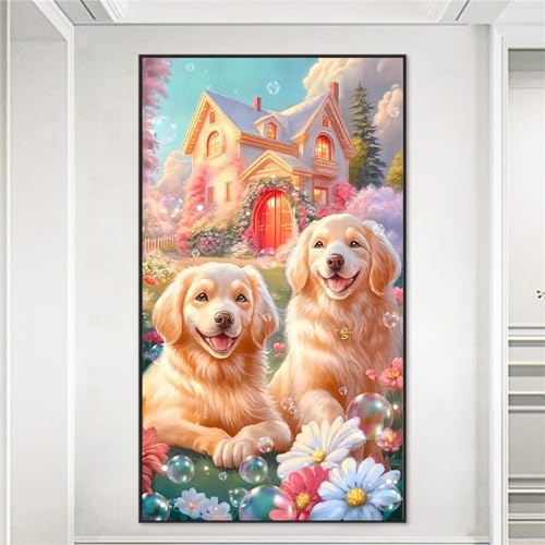 Diamond Painting für Erwachsene Kinder,Schloss Niedlicher Hund 5D DIY Diamant Painting Bilder Set Full Drill Stickerei Kreuzstich Diamant Malerei Schlafzimmer Büro Wand Dekor Vierkantbohrer,40x80cm von Yeecer