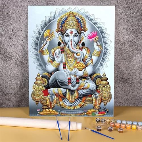 Indien Ganesha Malen nach Zahlen Erwachsene ohne Rahmen Malen Nach Zahlen Kits DIY Ölgemälde Leinwand Gemälde Set mit Pinsels und Farbe Acryl Malerei für Erwachsene Geschenk für Home Deko,60x75cm von Yeecer