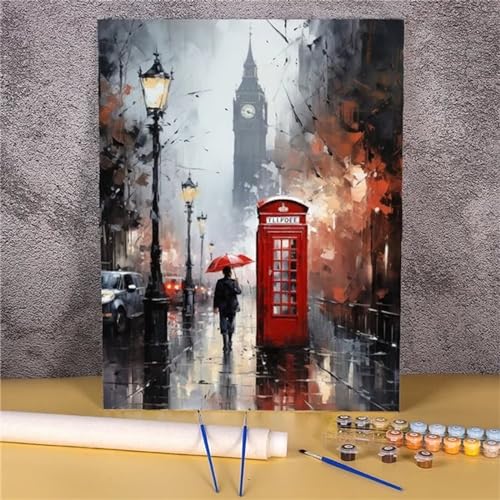 Londoner Landschaft Malen nach Zahlen Erwachsene mit Rahmen Malen Nach Zahlen Kits DIY Ölgemälde Leinwand Gemälde Set mit Pinsels und Farbe Acryl Malerei Für Erwachsene Geschenk für Home Deko,40x50cm von Yeecer