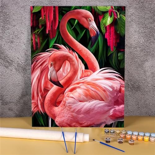 Vogel Flamingo Malen nach Zahlen Erwachsene ohne Rahmen Malen Nach Zahlen Kits DIY Ölgemälde Leinwand Gemälde Set mit Pinsels und Farbe Acryl Malerei für Erwachsene Geschenk für Home Deko,40x50cm von Yeecer