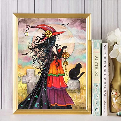 Yeecer 5D Diamond Painting Set,Cartoon-Hexe-Katze Diamant Painting Bilder Kit DIY Erwachsene Stickerei Kreuzstich Voll Strass Kristall Diamant Kunst Handwerk für Home Wand-Decor Square Drill,60x80cm von Yeecer