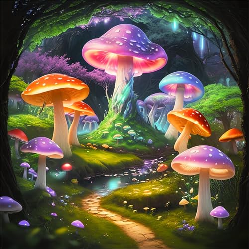 Yeecer Bunte Pilze Diamond Painting für Erwachsene,5D Botanische Landschaft Diamant Painting Bilder,DIY Runder Diamanten Malerei Set Stickerei Kreuzstich Geschenke für Home Wand Dekoration 100x100cm von Yeecer