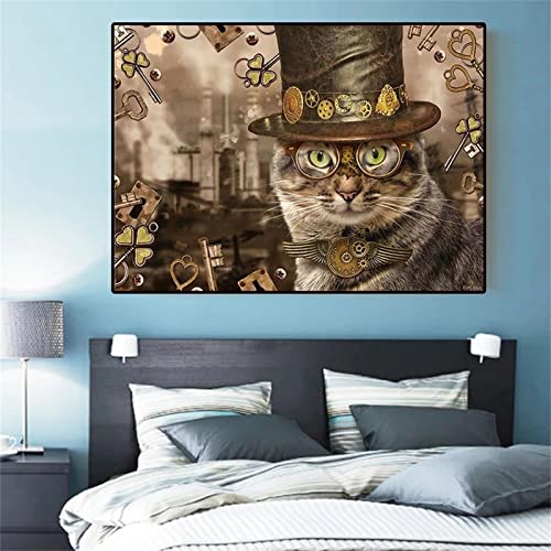 Yeecer DIY Diamond Painting,Steampunk-Katze 5D Adult Kinder Diamant Painting Bilder Kits,Full Drill Strass Stickerei Kreuzstich Diamant Malerei Leinwand Mosaik Home Wall Decor Round Drill,30x50cm von Yeecer