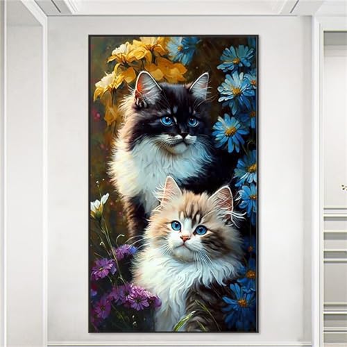 Yeecer Diamond Painting für Erwachsene Kinder,Blumen Katzen 5D DIY Diamant Painting Bilder Set Full Drill Stickerei Kreuzstich Diamant Malerei für Schlafzimmer Büro Wand Dekoration Rundbohrer,30x60cm von Yeecer