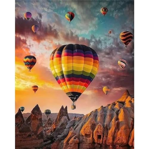 Yeecer Heißluftballon-Szenerie Malen nach Zahlen Erwachsene ohne Rahmen Malen Nach Zahlen Kits DIY Ölgemälde Leinwand Gemälde Set mit Pinsels und Farbe Acryl Malerei Geschenk für Home Deko,40x50cm von Yeecer