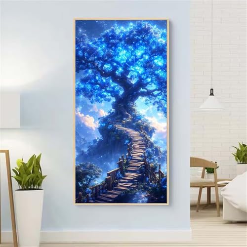 5D Diamond Painting Baum Diamond Painting Set Erwachsene, Blau Diamant Painting Bilder Kinder, Diamond Dots Dimond Painting Cross Stitch Stickerei Kunsthandwerk Set, Geschenke für Wanddeko 15x31inch von Yeefion