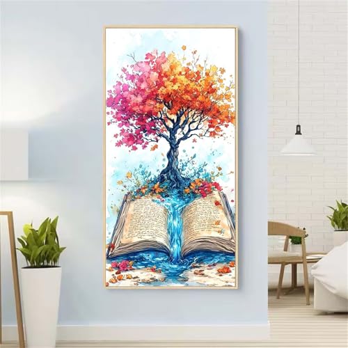 5D Diamond Painting Baum Diamond Painting Set Erwachsene, Buch Diamant Painting Bilder Kinder, Diamond Dots Dimond Painting Cross Stitch Stickerei Kunsthandwerk Set, Geschenke für Wanddeko 21x43inch von Yeefion