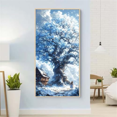 5D Diamond Painting Baum Diamond Painting Set Erwachsene, Schnee Diamant Painting Bilder Kinder, DIY Diamond Dots Dimond Painting Cross Stitch Stickerei Kunsthandwerk, Geschenke für Wanddeko 23x47inch von Yeefion