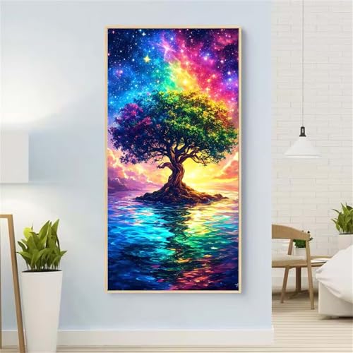 5D Diamond Painting Baum Diamond Painting Set Erwachsene, Spiegelung Diamant Painting Bilder Kinder, DIY Diamond Dots Dimond Painting Cross Stitch Stickerei Kunsthandwerk Set, für Wanddeko 39x78inch von Yeefion