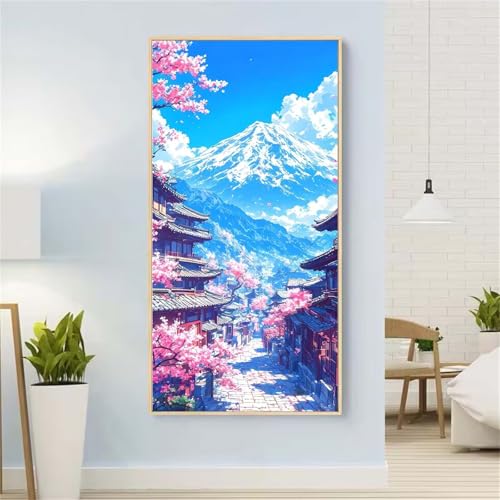 5D Diamond Painting Berg Diamond Painting Set Erwachsene, HäUser Diamant Painting Bilder Kinder, DIY Diamond Dots Dimond Painting Cross Stitch Stickerei Kunsthandwerk, Geschenke für Wanddeko 23x47inch von Yeefion