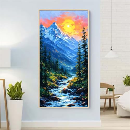 5D Diamond Painting Berg Diamond Painting Set Erwachsene, Sonne Diamant Painting Bilder Kinder, DIY Diamond Dots Dimond Painting Cross Stitch Stickerei Kunsthandwerk, Geschenke für Wanddeko 39x78inch von Yeefion