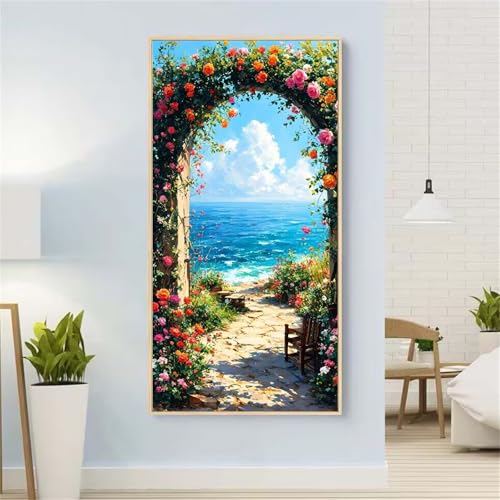 5D Diamond Painting Blume Diamond Painting Set Erwachsene, Meer Diamant Painting Bilder Kinder, DIY Diamond Dots Dimond Painting Cross Stitch Stickerei Kunsthandwerk, Geschenke für Wanddeko 47x94inch von Yeefion