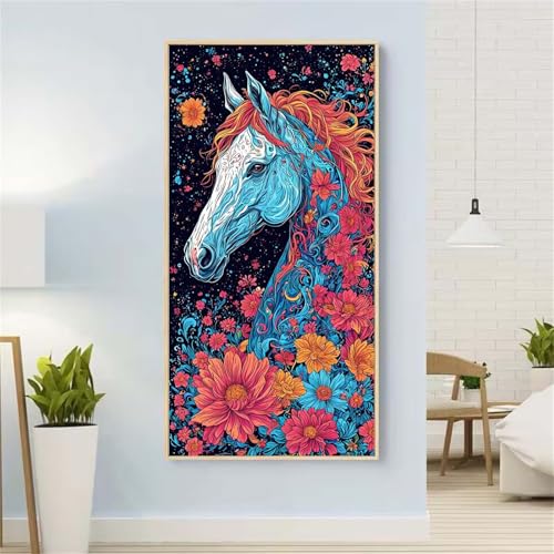 5D Diamond Painting Blume Diamond Painting Set Erwachsene, Pferd Diamant Painting Bilder Kinder, DIY Diamond Dots Dimond Painting Cross Stitch Stickerei Kunsthandwerk, Geschenke für Wanddeko 35x70inch von Yeefion